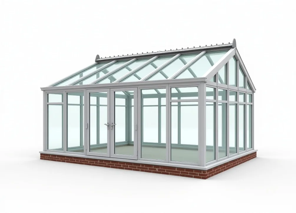Cross section presentation of glass orangery structure with thermally broken aluminium frame