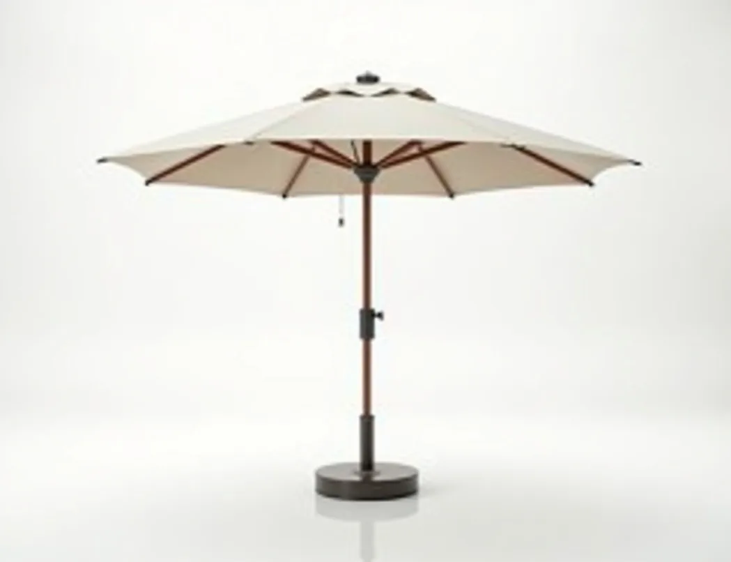 Electric cantilever offset umbrella fully open with large curved canopy and 360 degree rotation